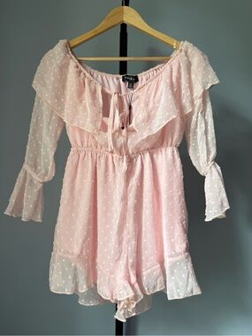 Parisian dobby mesh off shoulder romper in pink/ Size us 4